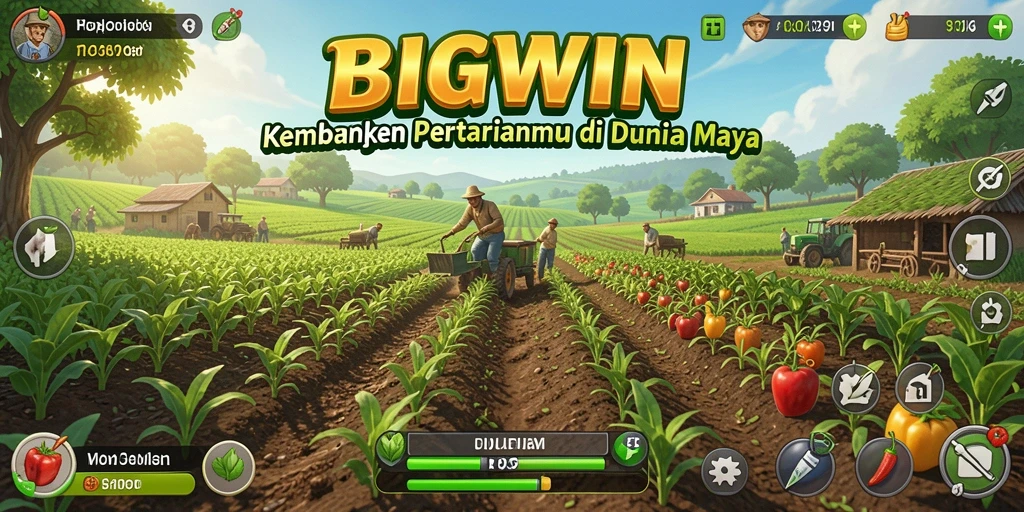 Tampilan gameplay seru di BIGWIN dengan berbagai aktivitas pertanian.