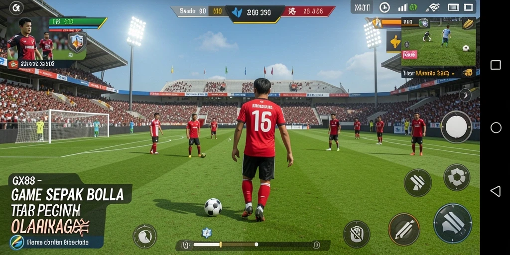 Screenshot gameplay GX88 dengan aksi seru di lapangan sepak bola.