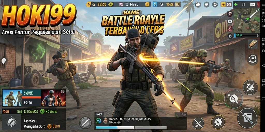 Tangkapan layar gameplay HOKI99 menampilkan aksi pertempuran Battle Royale yang intens.