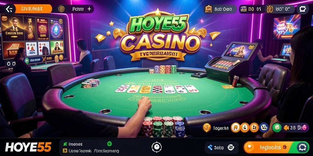 Screenshot HOYE55 menampilkan momen seru permainan Live Casino dengan dealer profesional.