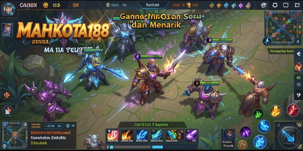 Tampilan gameplay MOBA yang intens dan seru di MAHKOTA188.