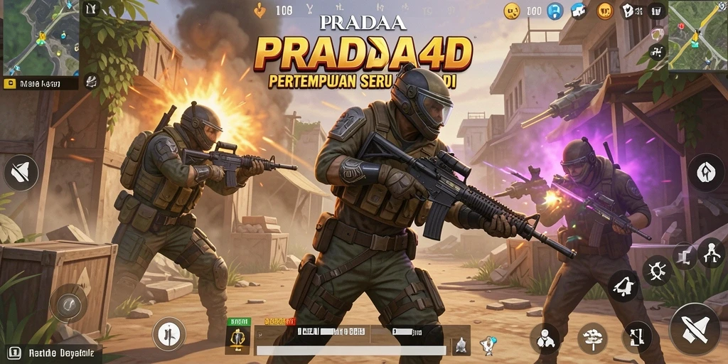 Tangkapan layar gameplay PRADA4D menampilkan momen-momen intens di pertempuran Battle Royale.