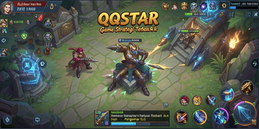 Tampilan gameplay QQSTAR dengan pertempuran dan pembangunan kerajaan yang intens.
