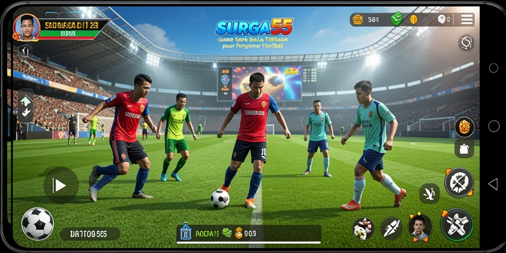 Gameplay seru dalam SURGA55 dengan aksi sepak bola nyata.